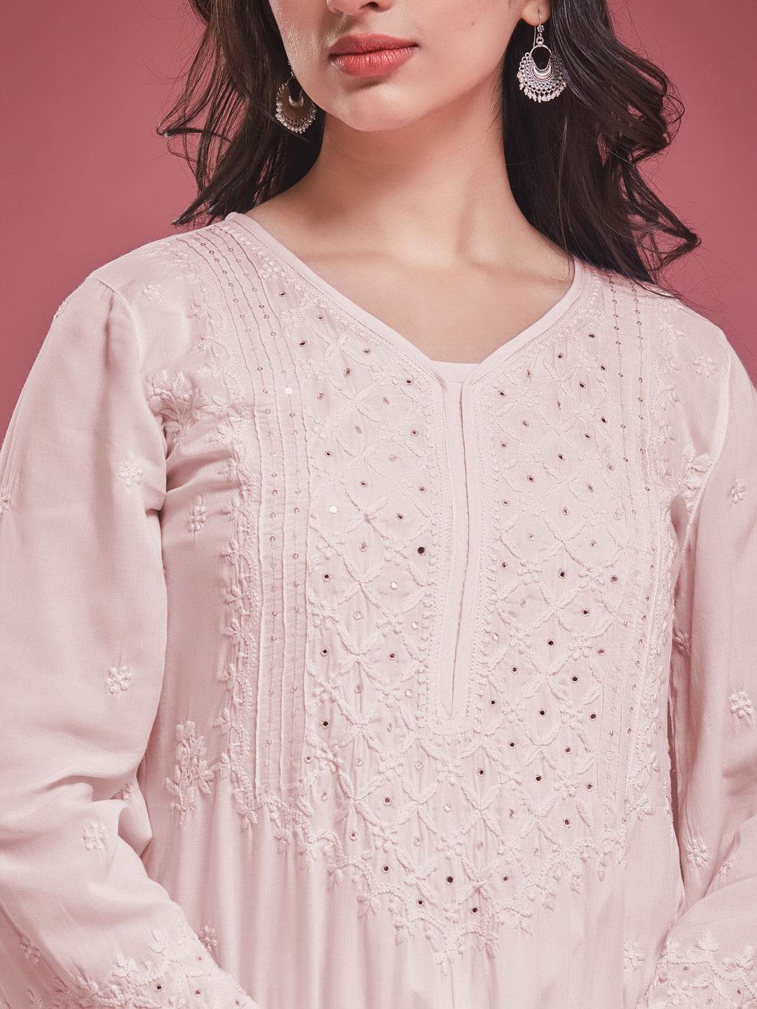 AAINA Chikankari Modal Kurta - KRI CHIKANKARI